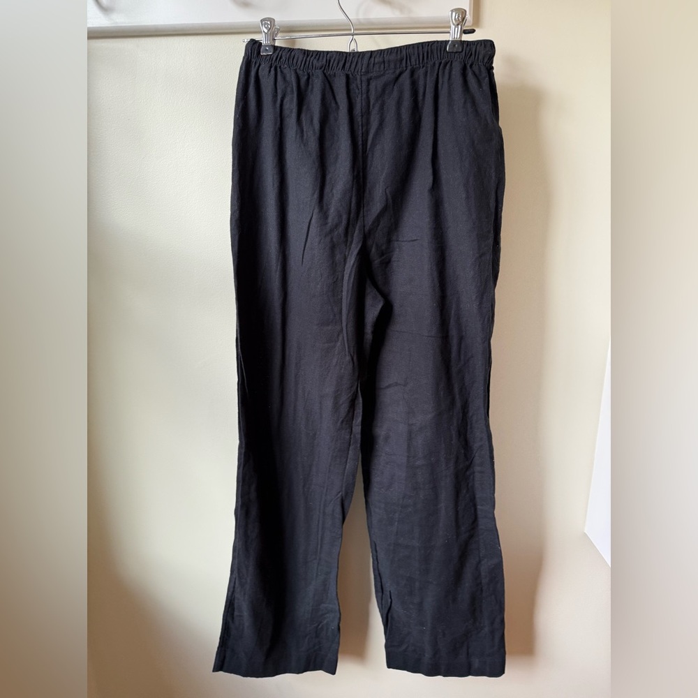 ABERCROMBIE & FITCH Black Wide Leg Linen Cotton Pull On Pants‎ Comfy Neutral S - Picture 2 of 5